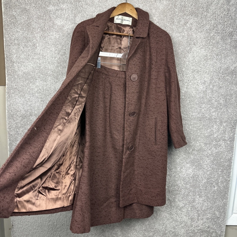 VTG Betty Rose Wool Jacket Skirt Suit Set Women's NO SIZE Brown Tweed‎